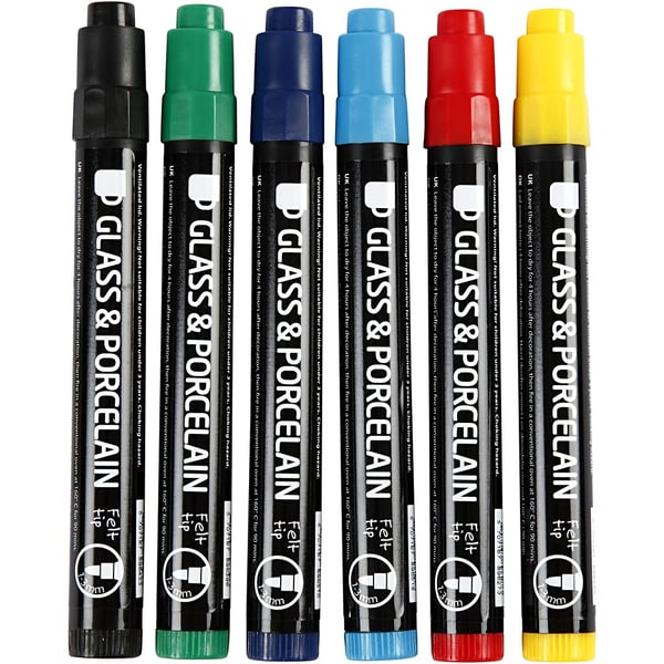 Porslin - Glaspennor - 6 st Basfärger 1-3 mm - Opaque