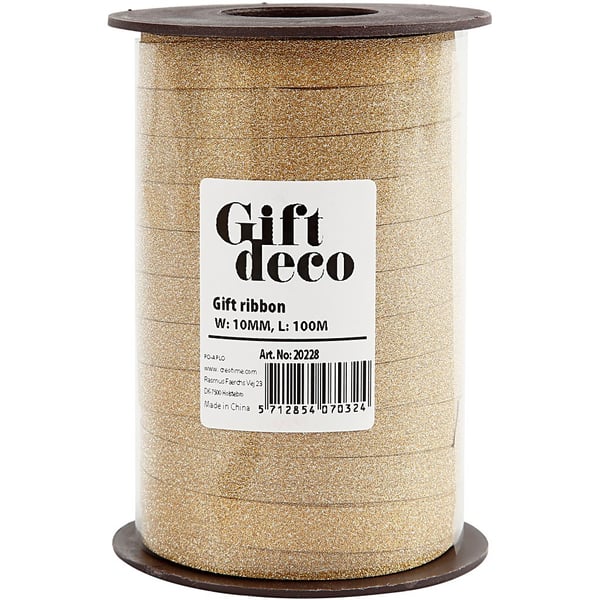 Presentsnören - Glitter - B: 10 mm - Guld - 100 m