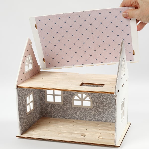 Sätt-ihop-själv dockhus - Plywood - 18x27 cm