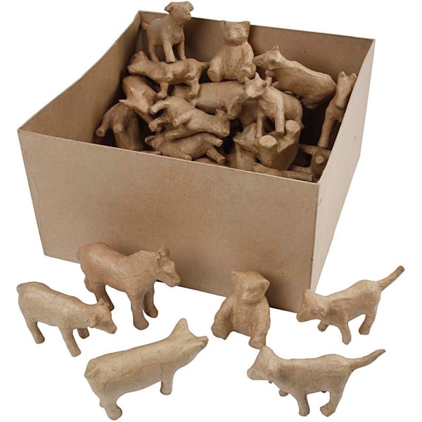 Papier Mache - Blandade Djur - 8-12 cm - 60 st