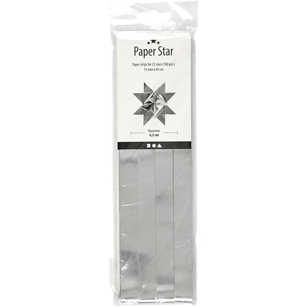Stjärnstrimlor - B: 15 mm - Silver - 100 st - L: 45 cm