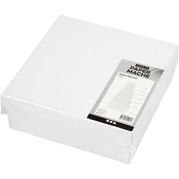 Kvadratiska Pappaskar - Mått: 9-21 cm - 7 st Vita