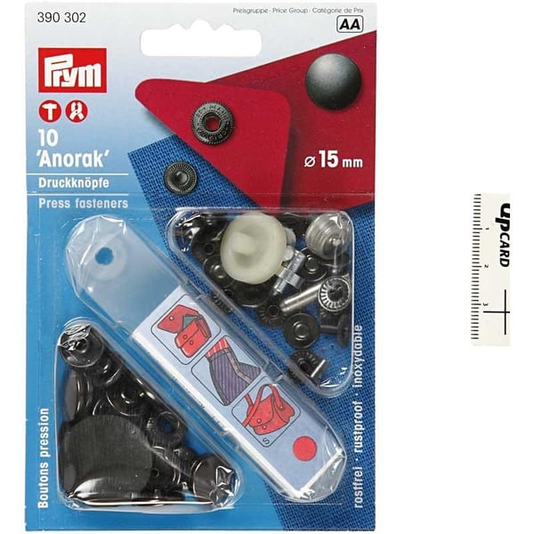 Tryckknappar Prym + Verktyg - 10 st Svarta Knappar - Dia: 15 mm