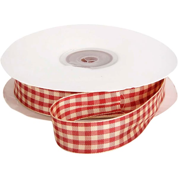 Rutigt Band 20 mm - Gammelröd / vit - 25 meter