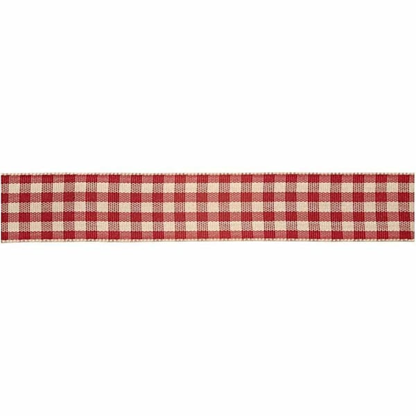 Rutigt Band 20 mm - Gammelröd / vit - 25 meter