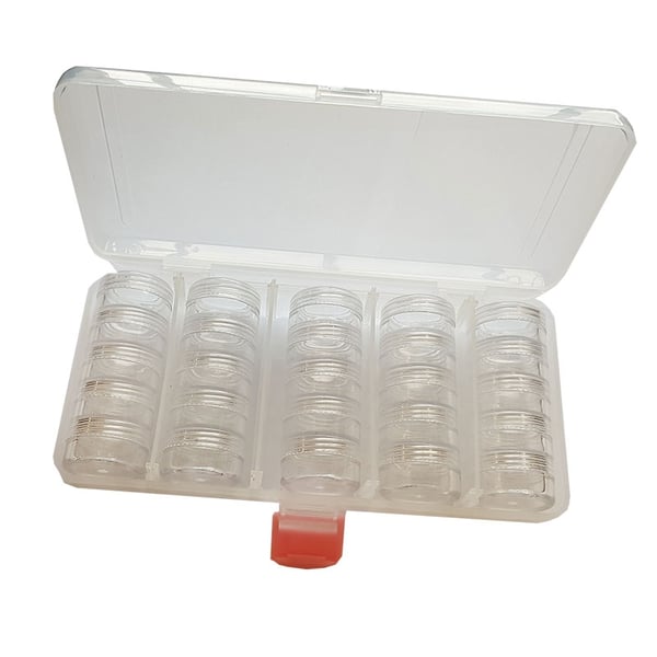 Akrylburkar i Set 25 st - Skruvlock - 1,5 cm hög - Inkl. Väska