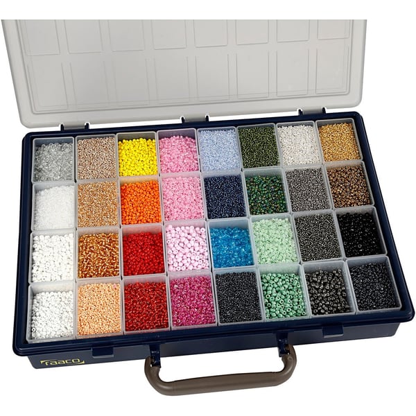 Seed Beads - 3,2 kg Pärlor - Inkl. Raaco Väska - 32 färger