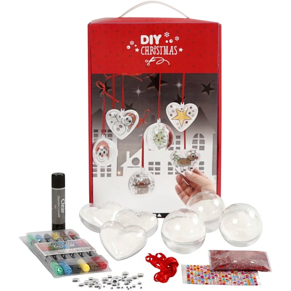DIY Kit - Julgranskulor och hjärtan med dekor