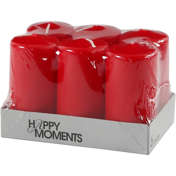 Blockljus - Röd - H: 10 cm - dia. 50 mm - 6 st