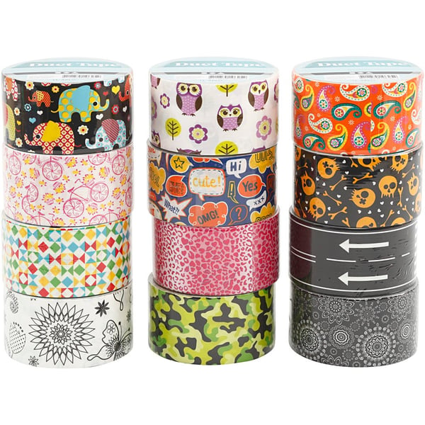 Gaffatejp - 48 mm - Blandade designer - 12 x 5 m