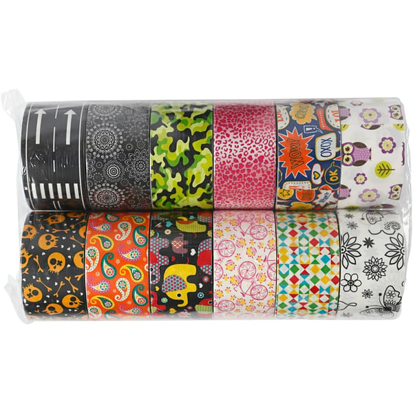 Gaffatejp - 48 mm - Blandade designer - 12 x 5 m