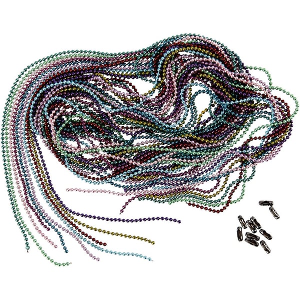 Färgade kulkedjor - dia. 1,5 mm - Mixade färger - 10 x 80 cm