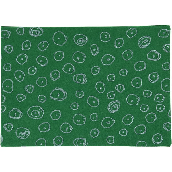 Hobbyfilt - A4 - Grön - Blått Glitter Cirklar - 10 ark
