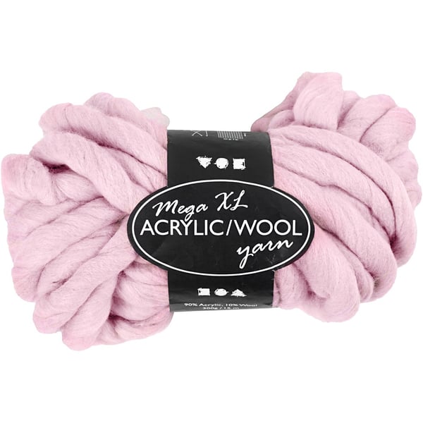 Mega XL Akrylgarn med ull - Rosa - 300 g - 15 meter