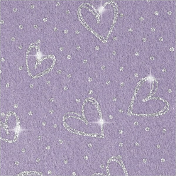 Hobbyfilt - A4 - Lila Silverglitter Hjärtan Prickar - 10 ark
