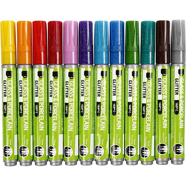 Porslin- och glaspennor 72 st - Mixade Glitterfärger