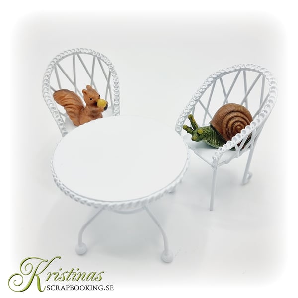 Miniatyr - Sittgrupp av Metall - Vit - 6-8 cm