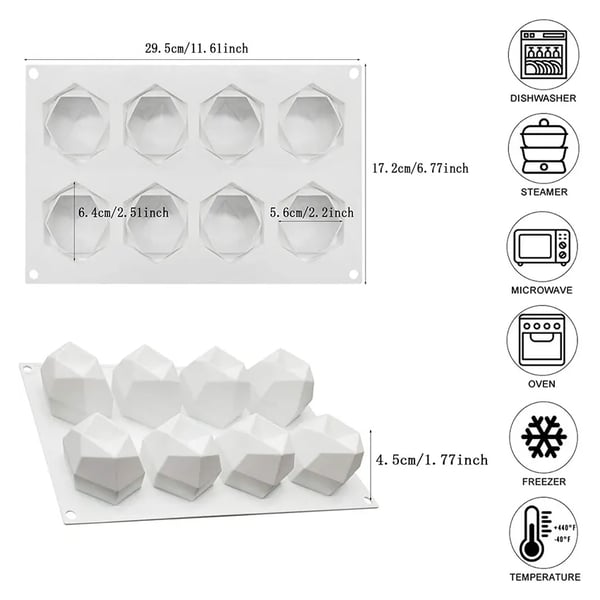 Silikonform Ljusformar - Diamant - 8-pack - H: 4,5 cm