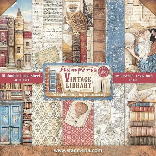 Paper Pad Stamperia - Vintage Library - 12x12 Tum