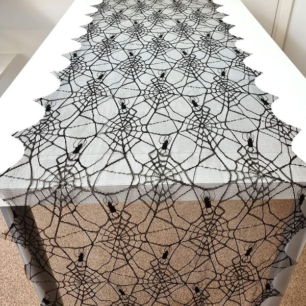 Bordslöpare Svart Spindelnät - L: 182 cm - B: 48 cm - Halloween