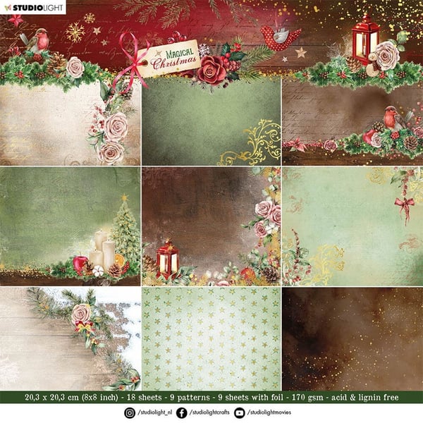 Paper Pad 8x8 - Studio Light - Magical Christmas Green Background