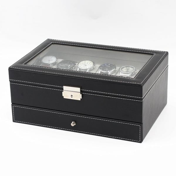 Juvel och klockbox 2 våningar SVART med vit söm