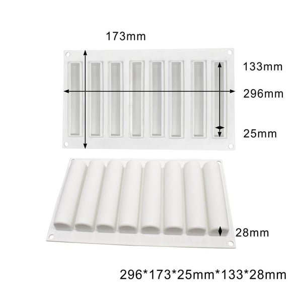 Avlånga Eclair Cylinder 8st Silikonform Mousseform Pralinform