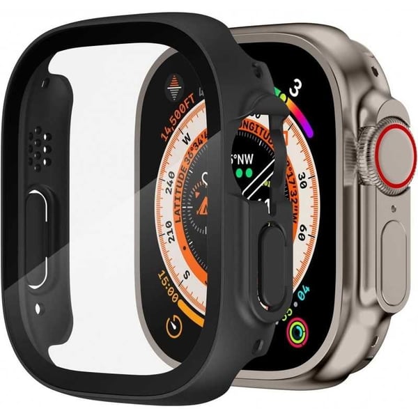 2in1 iskuja vaimentava kuori 9H karkaistu lasi Apple Watch Ultra 1/2 (49mm) - musta
