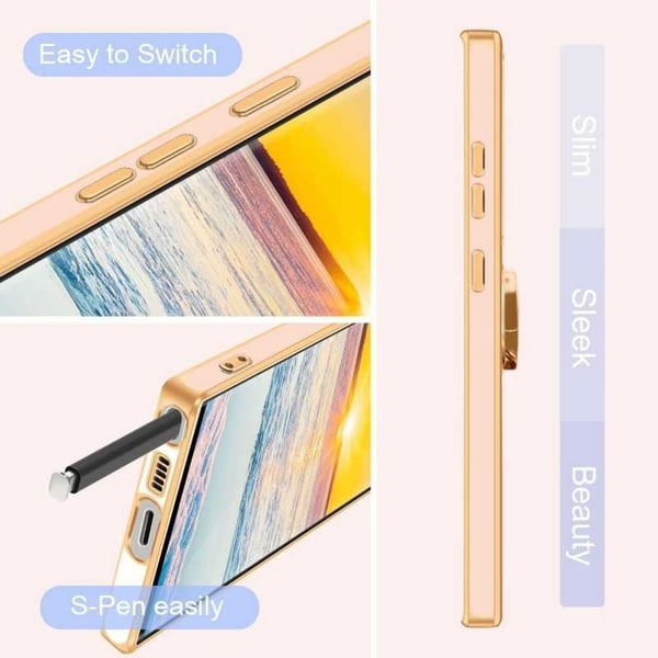 Tyylikäs ja iskunkestävä Samsung S24 Ultra -kotelo, jossa on Flawless sormusteline - Ruusukulta