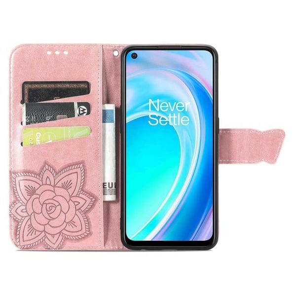 OnePlus Nord CE 2 Lite 5G -lompakkokotelo PU-nahkainen 4-TASKUN Motif Butterfly