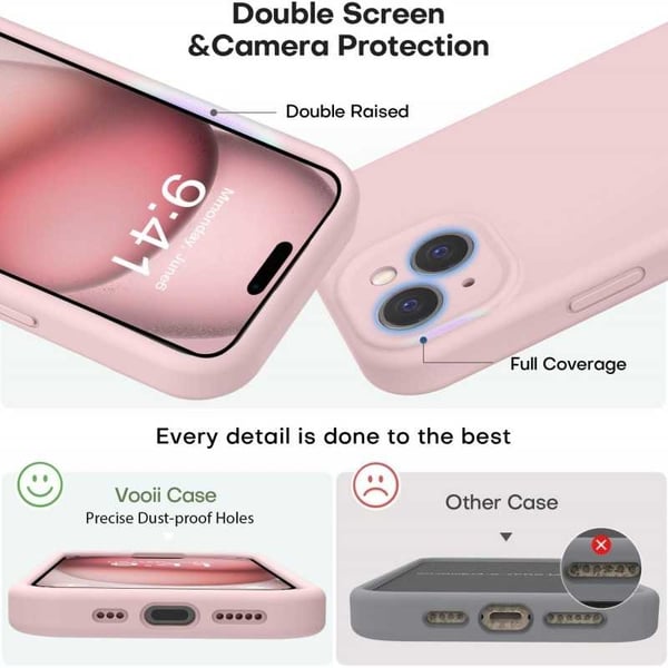 iPhone 14 Gummibelagt Skal med Kameraskydd Liquid V2 - Rosa
