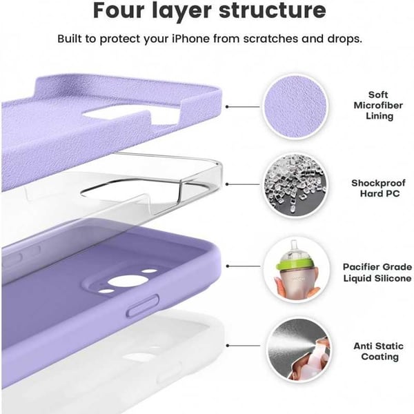 iPhone 12 Pro Gummibelagt Skal med Kameraskydd Liquid V2 - Lila