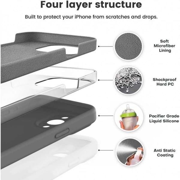 iPhone 12 Pro Gummibelagt Skal med Kameraskydd Liquid V2 - Grå