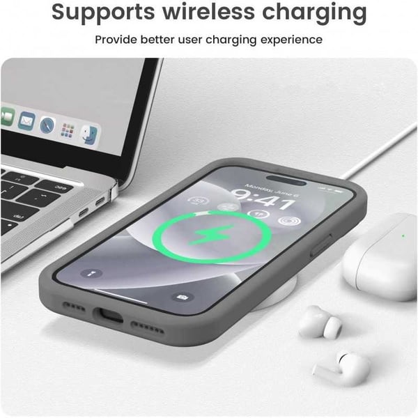 iPhone 13 Pro Max Gummibelagt Skal med Kameraskydd Liquid V2 - Grå