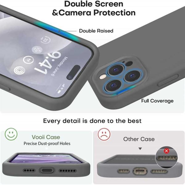 iPhone 15 Pro Gummibelagt Skal med Kameraskydd Liquid V2 - Grå