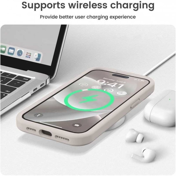 iPhone 15 Pro kumitettu mattapinkki kuoren neste - Retro White
