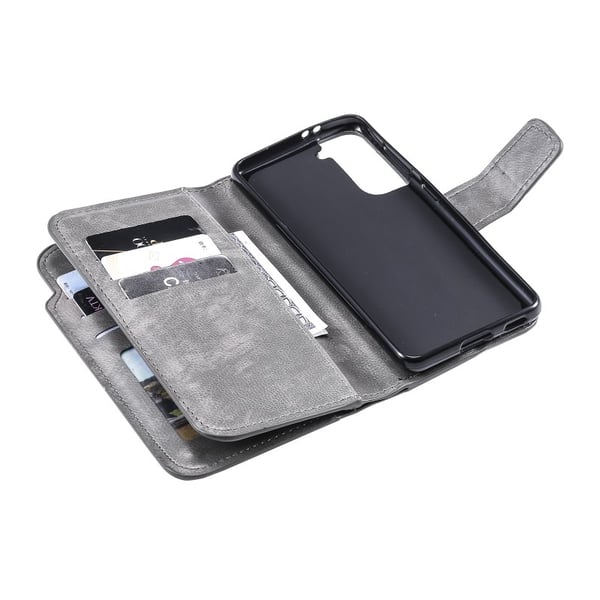 Samsung S21 FE Praktisk Plånboksfodral med 12-Fack Array V4 - Harmaa