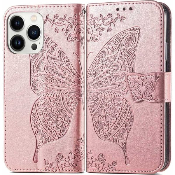 iPhone 16 Pro Max Plånboksfodral PU-Läder 4-FACK Motiv Fjäril