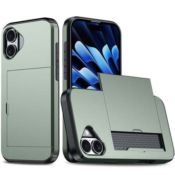 iPhone 16 Plus Stöttåligt Skal Kortfack StreetWise - Grön