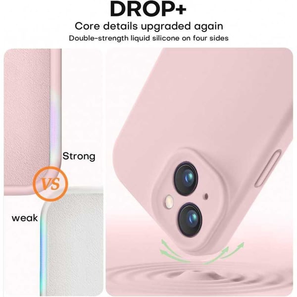 iPhone 15 Plus Gummibelagt Skal med Kameraskydd Liquid V2 - Rosa