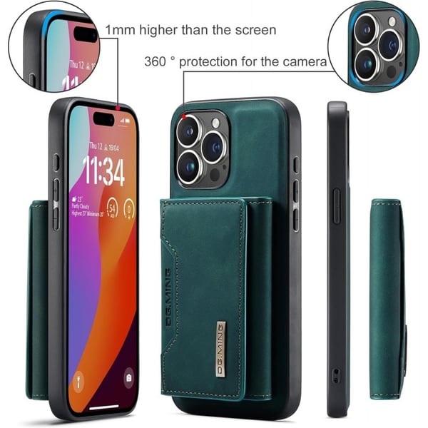 8-FACK iPhone 16 Pro Stöttåligt Skal med Magnetisk Korthållare DG.MING Detach - Grön