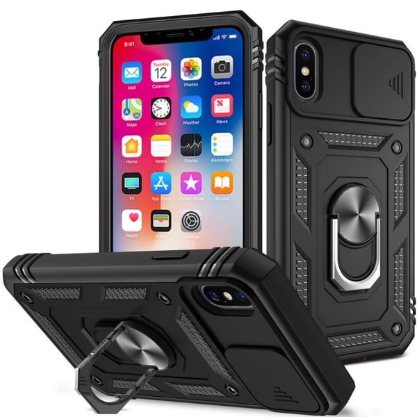 iPhone X / XS Hybridskal med Ringhållare & Kameraskydd - Svart