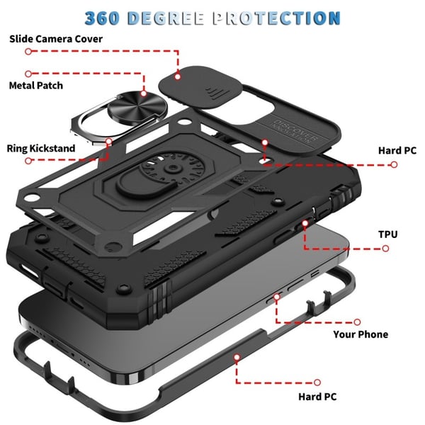iPhone 13 Mini Hybridskal med Ringhållare & Kameraskydd - Svart