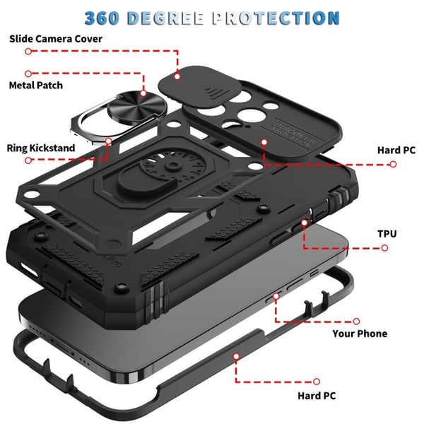 iPhone 13 Pro Hybridskal med Ringhållare & Kameraskydd - Svart