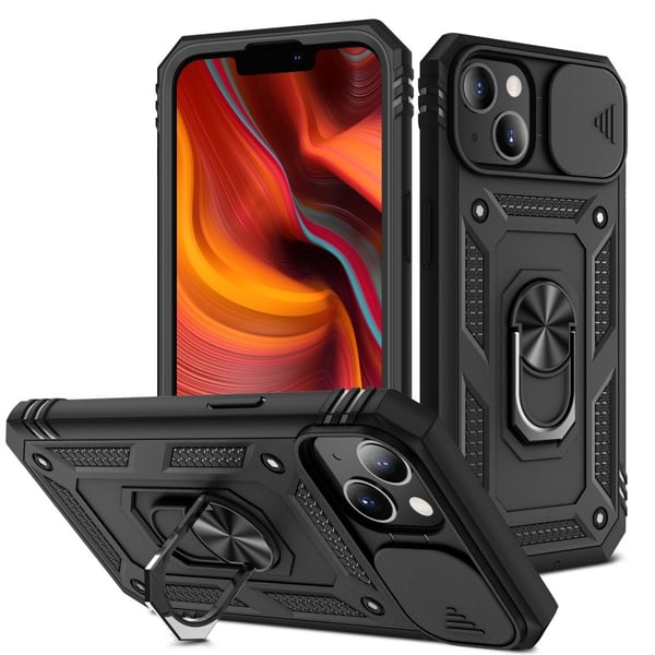 iPhone 13 / 14 Hybridskal med Ringhållare & Kameraskydd - Svart