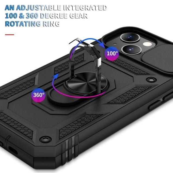 iPhone 13 / 14 Hybridskal med Ringhållare & Kameraskydd - Svart