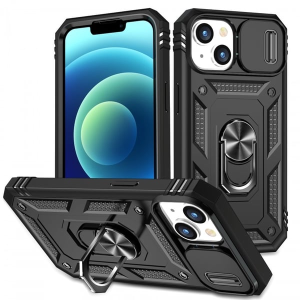 iPhone 15 Hybridskal med Ringhållare & Kameraskydd - Svart