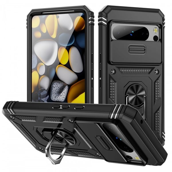 Google Pixel 9 Pro XL Hybridskal med Ringhållare & Kameraskydd - Svart