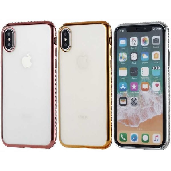 iPhone XS -iskuja vaimentava kumisuoja strassilla