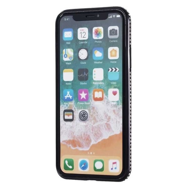 iPhone XS -iskuja vaimentava kumisuoja strassilla